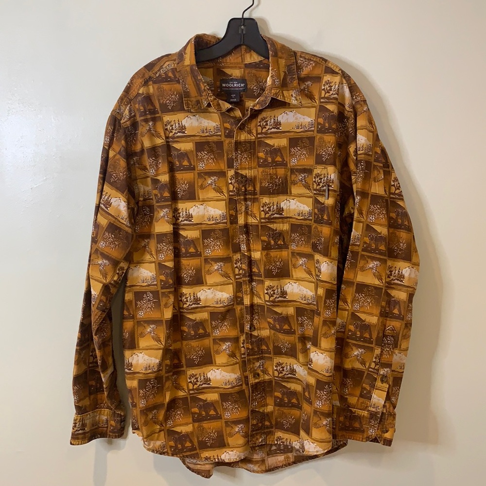 Woolrich Brown Mountain & Bear Pattern Cotton Button Down Casual Shirt